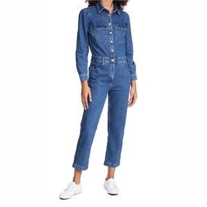 DL1962 Freja Denim Button-Up Jumpsuit in Classic Blue
